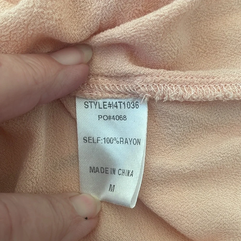 DNA Pale Salmon Color Rayon Cold Shoulder Top with Lace Trim. Medium - Picture 6 of 8